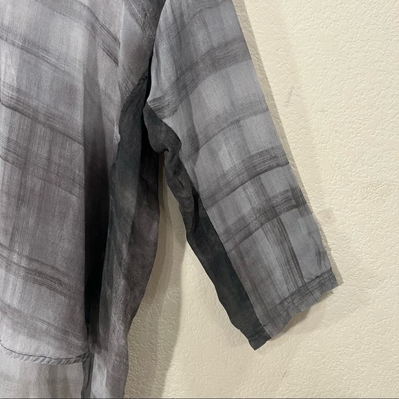 Eileen Fisher 100% Silk Sheer Abstract Gray 3/4 Sleeve Blouse Sz S Lagenlook EUC - Picture 3 of 9